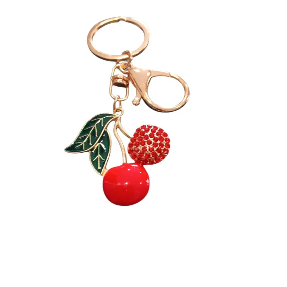 Bling Rhinestone Cherry Keychain Purse Backpack Charm